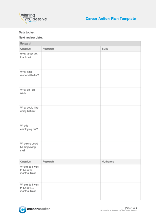 Career Action Plan Template Printable pdf