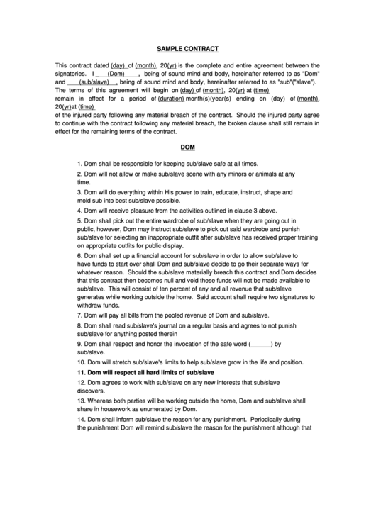 Sample Contract Template Printable pdf