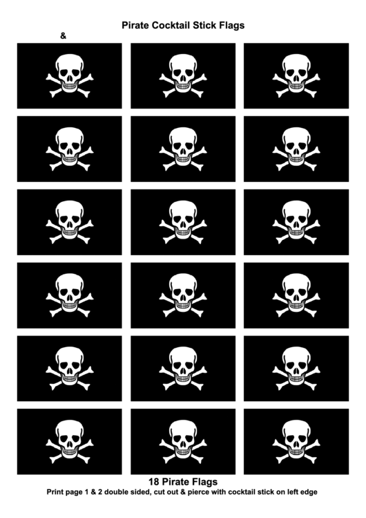 Pirate Cocktail Stick Flags Template Printable pdf