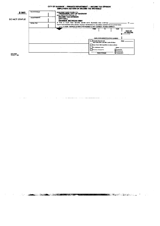 Form S 941 - Employer'S Return Of Income Tax Withheld printable pdf ...