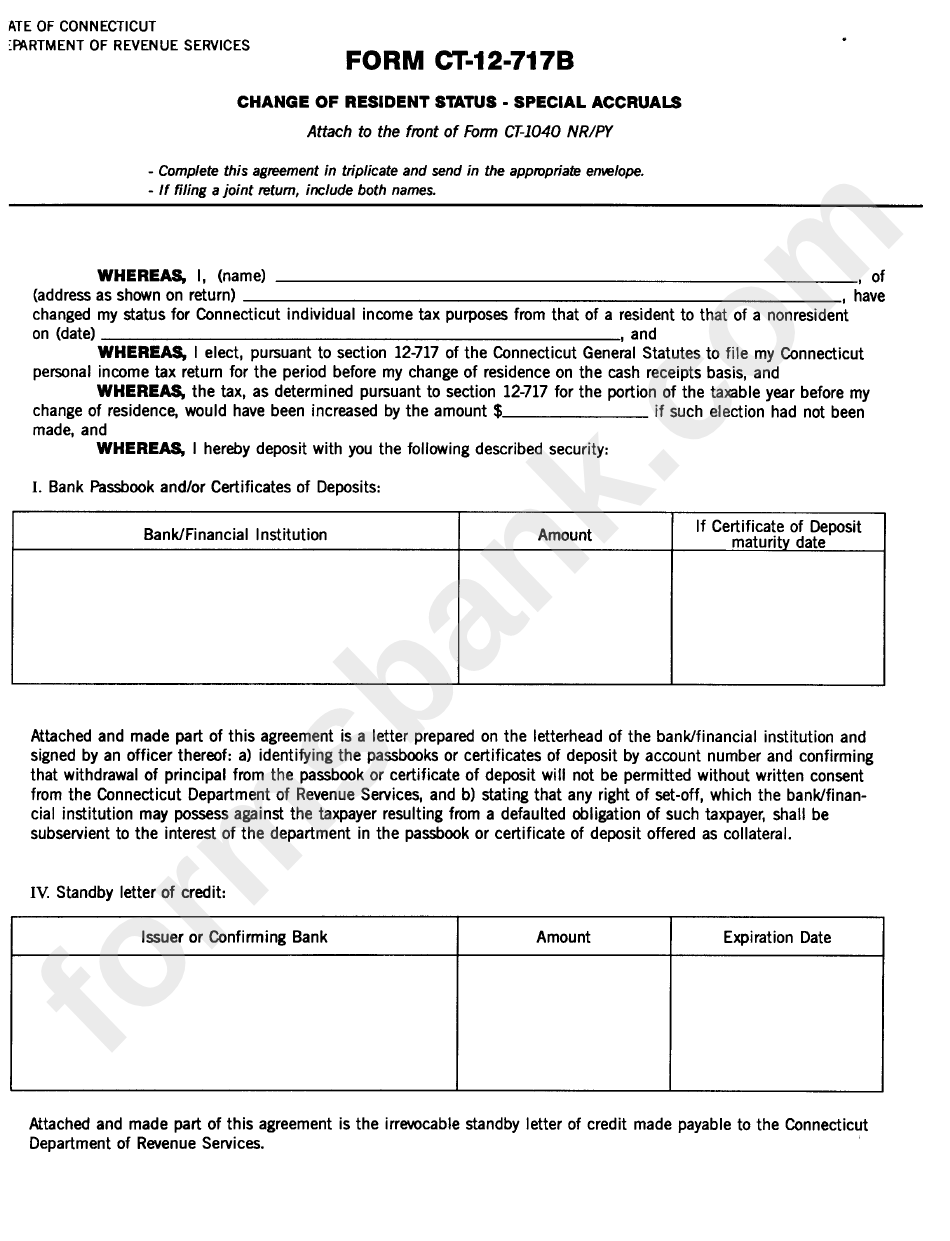Form Ct-12-717b - Change Of Resident Status - Special Accruals