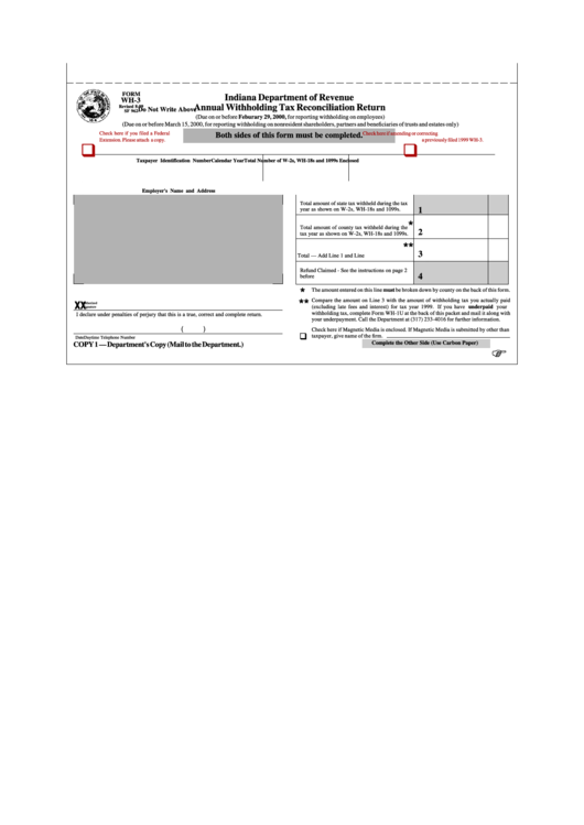 Form Wh-3 - Annual Withholding Tax Reconciliation Return Printable pdf