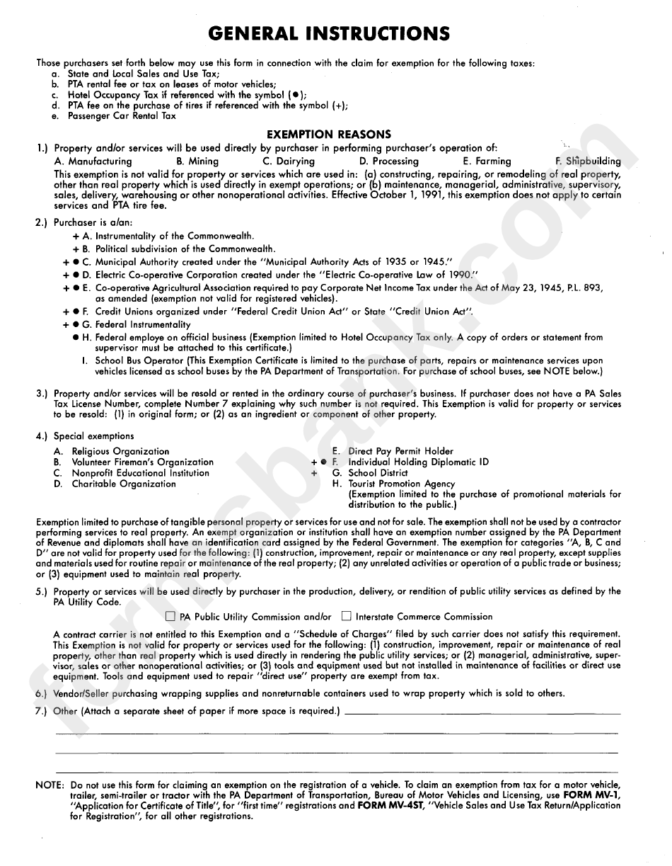 Form Rev 1220 As+ - Pennsylvania Exemption Certificate