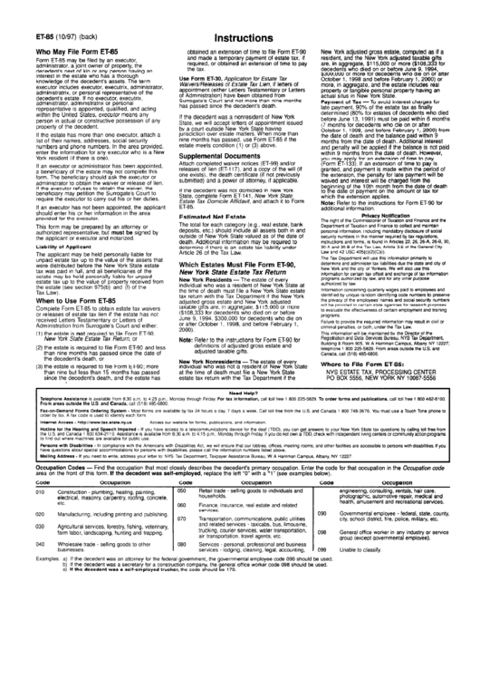 Form Et85 New York State Estate Tax Certification Instructions printable pdf download