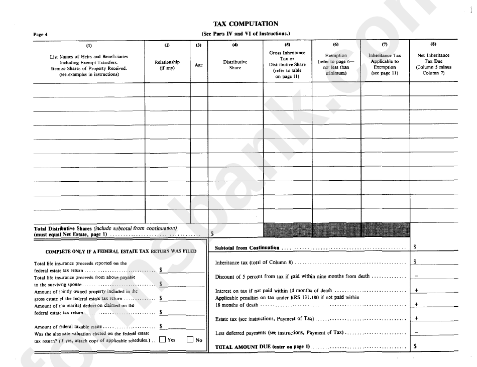 Form 92a120 - Kentucky Resident Inheritance And Estate Tax Return