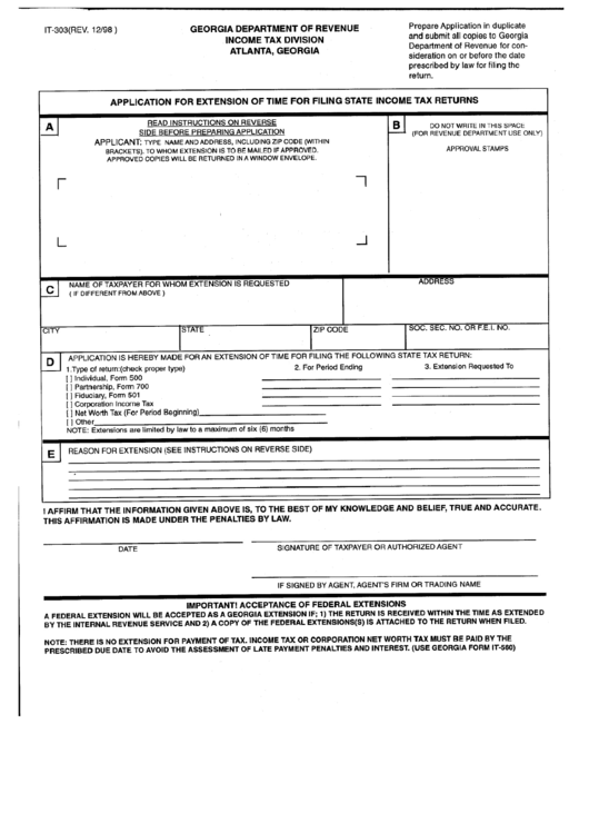 Form It-303 - Application For Extension Of Time For Filing State Income Tax Return Printable pdf