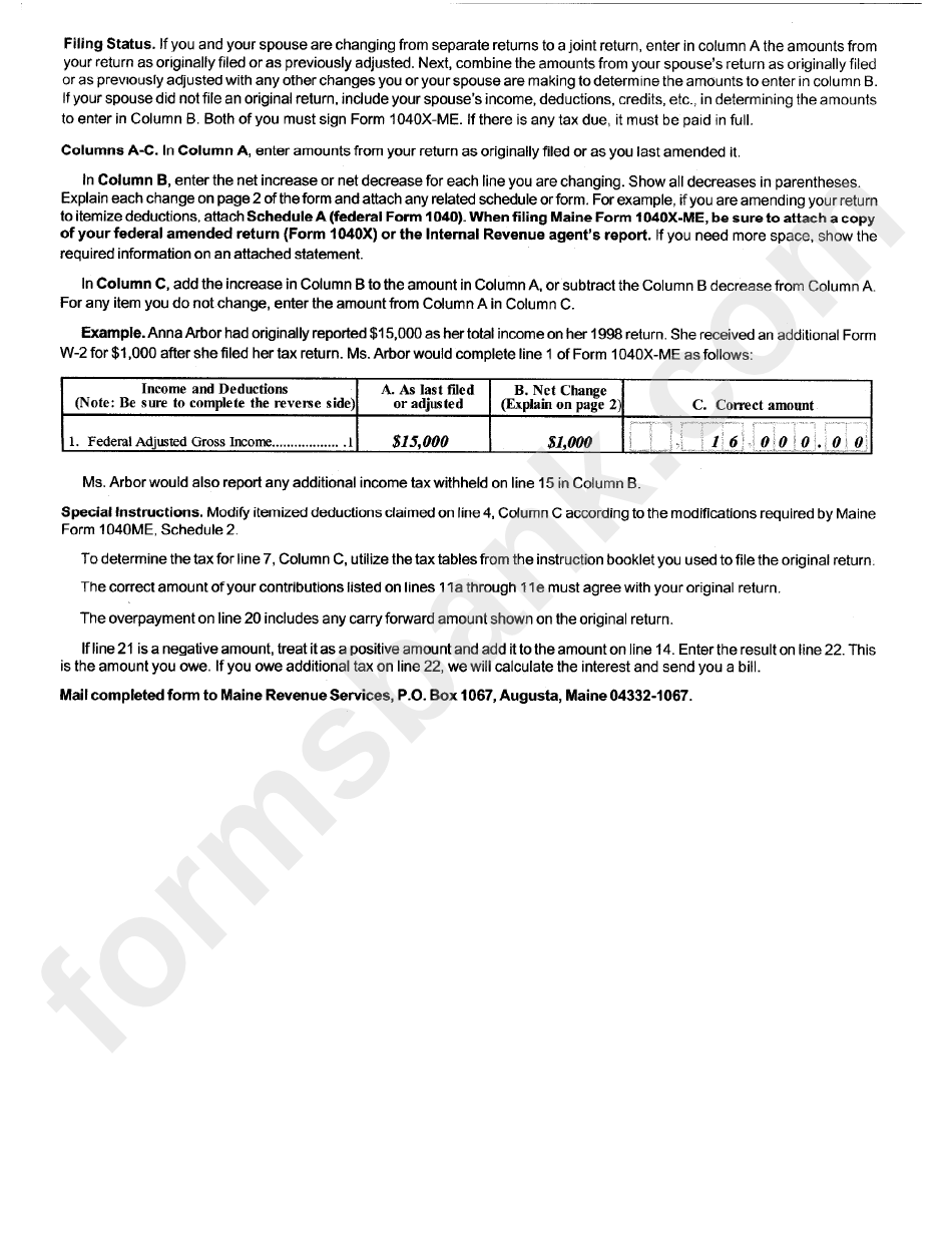 Form 1040x-Me - Amended Maine Individual Income Tax Return Instructions