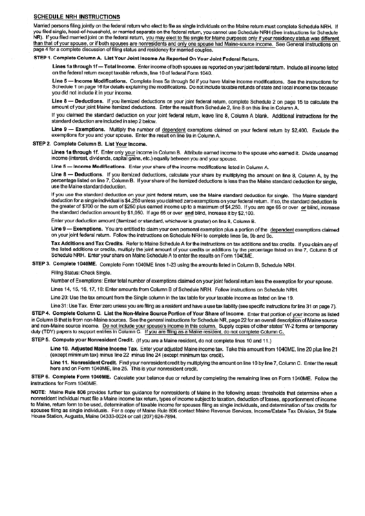 Schedule Nrh Instructions Printable pdf