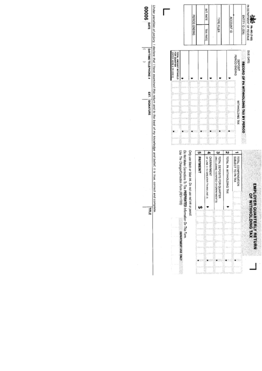 Form Pa-W3 - Employer Quarterly Return Of Withholding Tax - Pa Department Of Revenue Printable pdf
