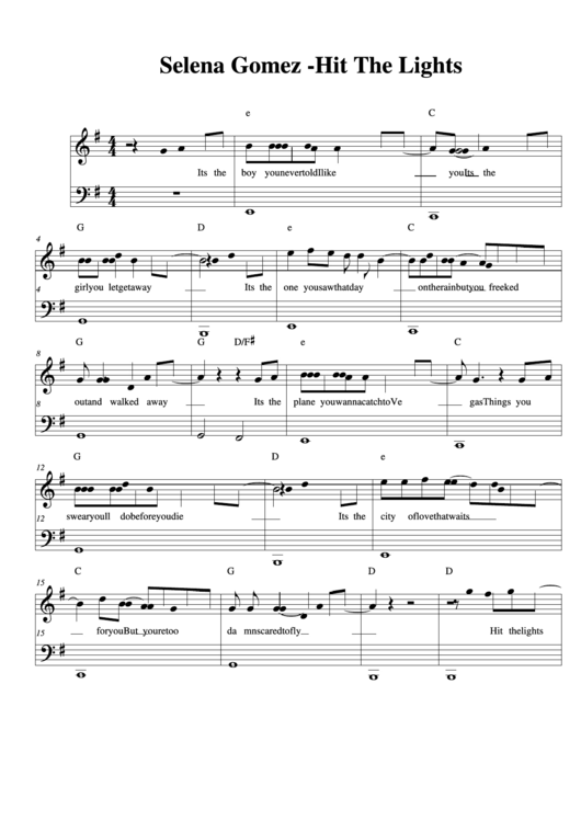 Selena Gomez -Hit The Lights Music Sheet Printable pdf