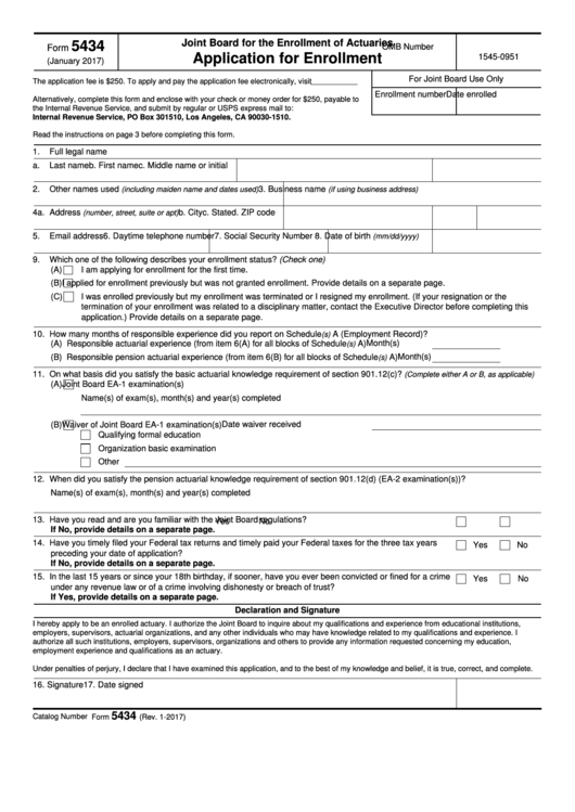 Form 5434 - Application For Enrollment - Joint Board For The Enrollment Of Actuaries - 2017