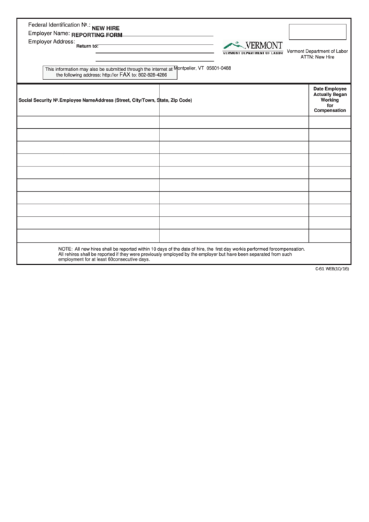 Form C-61 Web - New Hire Reporting Form