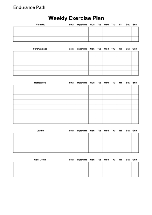 Weekly Exercise Plan Template Printable pdf