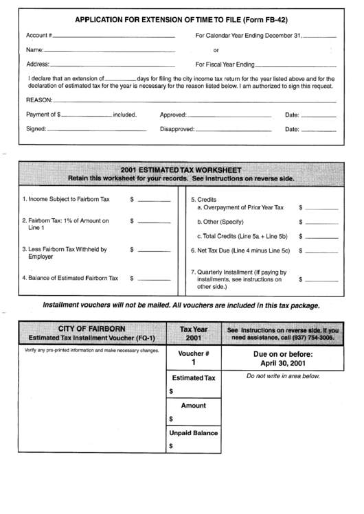 Form Fb-42 - Application For Extension Of Time To File - 2001 Printable pdf