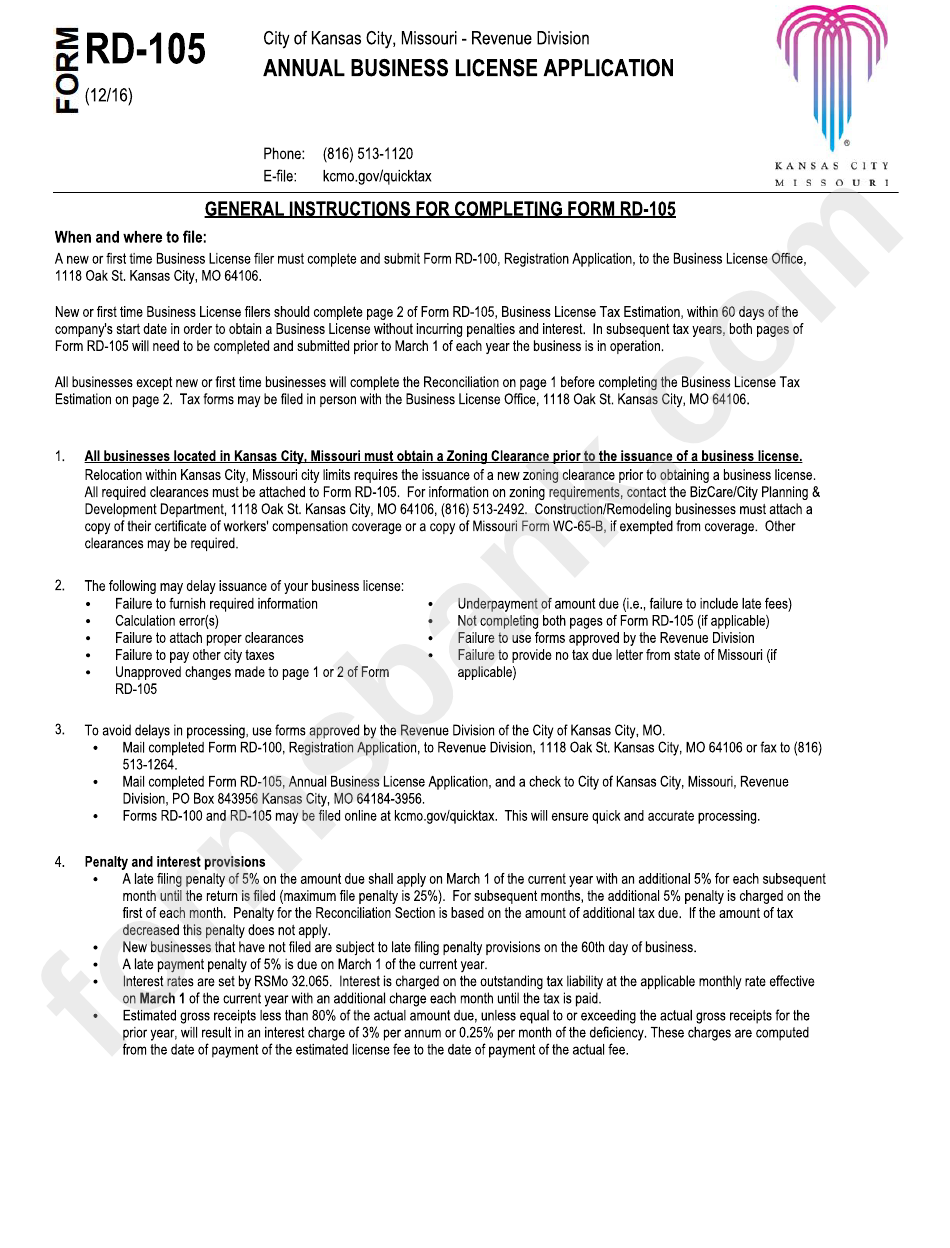 Form Rd-105 - Annual Business License Application