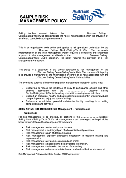 Sample Risk Management Policy Printable Pdf Download