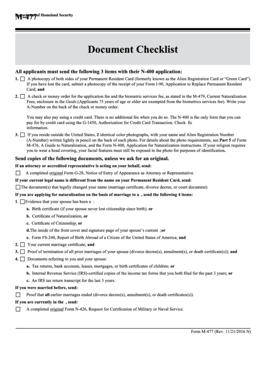 Form M-477 - Naturalization Eligibility Worksheet Printable pdf