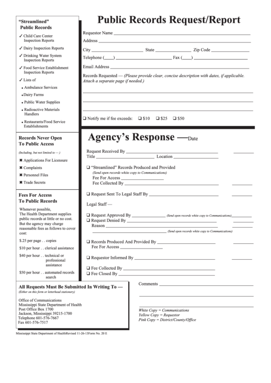 Form 20 E - Public Records Request Form Printable pdf