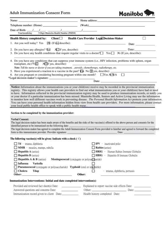 Form Mg-5667 - Adult Immunization Record Form