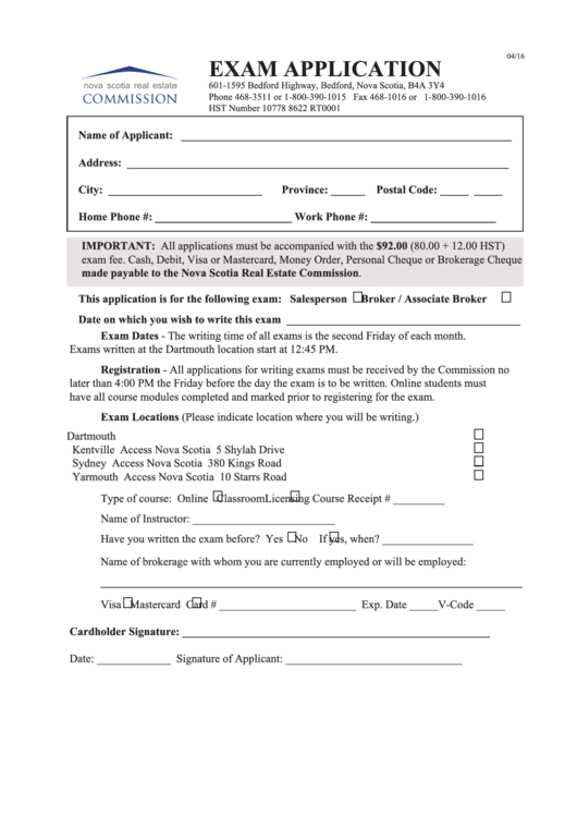 Exam Application - Nova Scotia Real Estate Commission Printable pdf