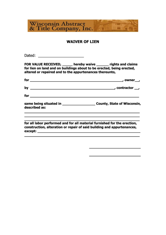 Top Lien Waiver Form Wisconsin Templates Free To Download In PDF Format