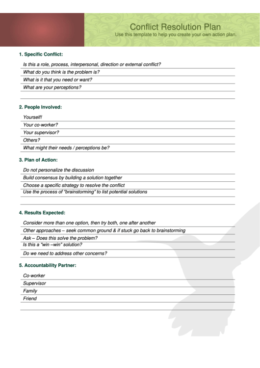 Conflict Resolution Plan Template Printable pdf