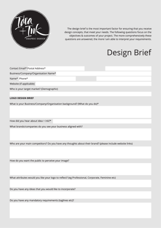 Design Brief Template Printable pdf