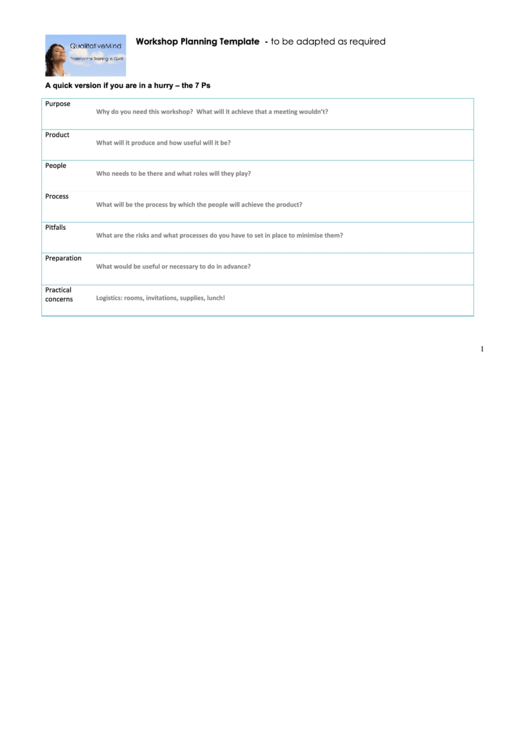 Workshop Planning Template Printable pdf