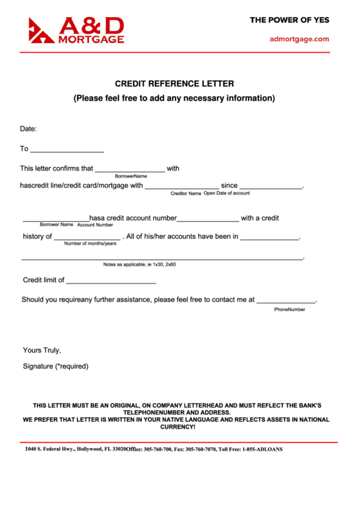 Fillable Credit Reference Letter Template Printable pdf
