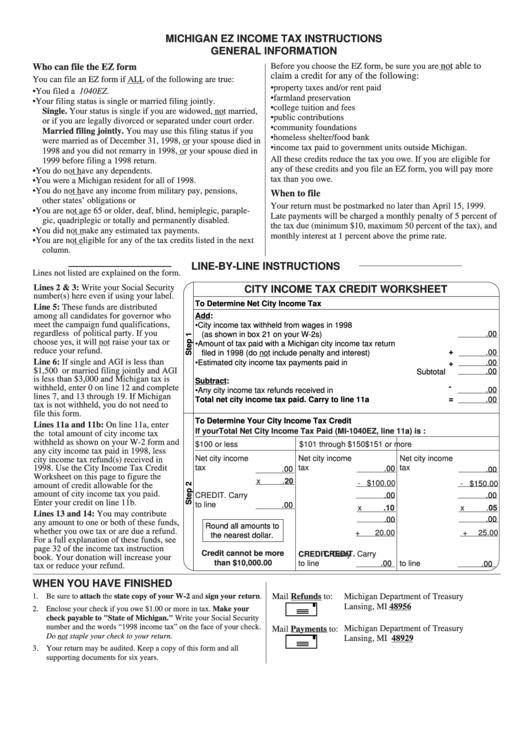 Michigan Ez Tax Instructions printable pdf download