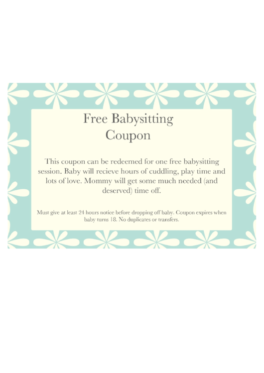 Free Babysitting Coupon Template - Blue Background With White Flowers Printable pdf