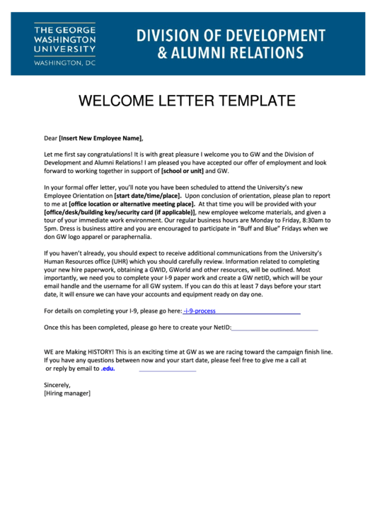 Welcome Letter Template Printable pdf