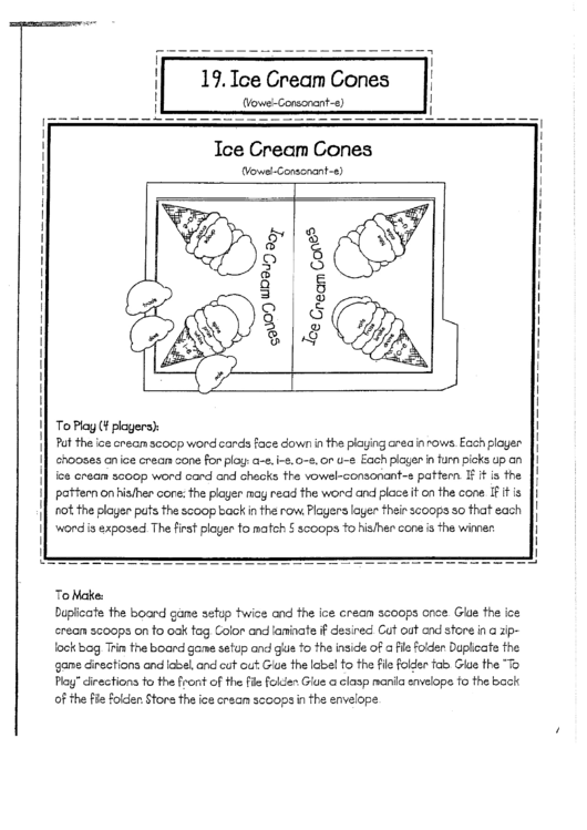 Ice Cream Cones Word Game Template Printable pdf