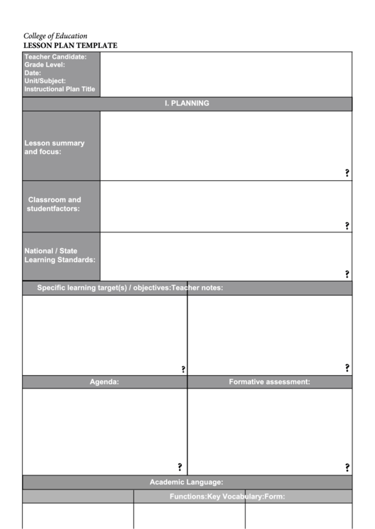 Fillable Lesson Plan Template Printable pdf