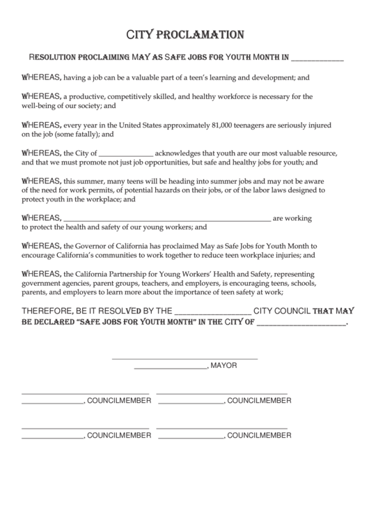 Resolution Proclamation Template Printable pdf