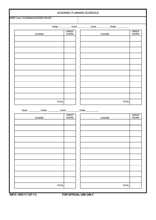 Fillable Form Nstc 1533/117 - Academic Planning Shedule Printable pdf