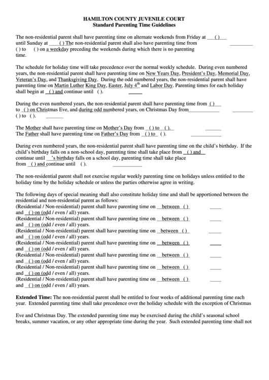 Form 713 - Standard Parenting Time Guidelines - Hamilton County Juvenile Court