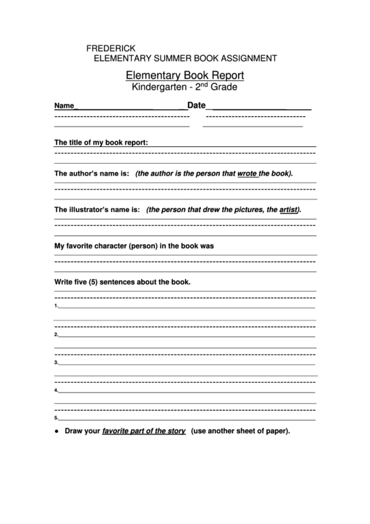 Kindergarten Elementary Book Report Template