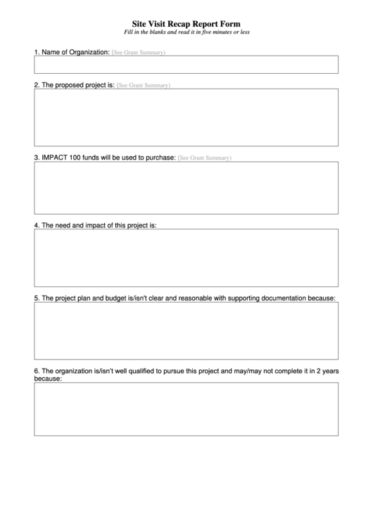 Fillable Site Visit Recap Report Form Printable pdf
