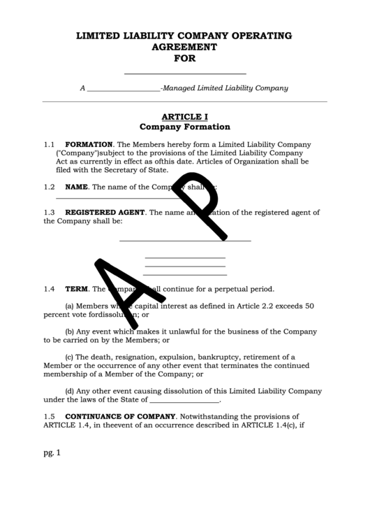 Sample Limited Liability Company Operating Agreement Template Printable pdf