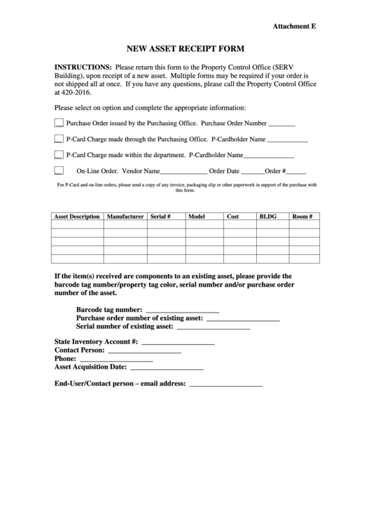 Asset Receipt Form Printable pdf