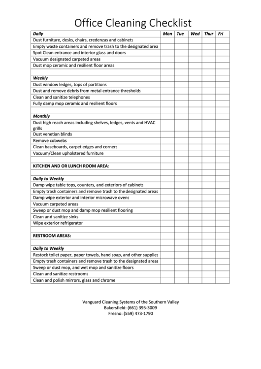 Printable Office Cleaning Checklist Template Printable Templates