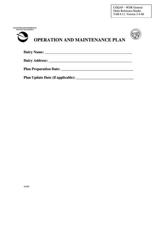 Operation And Maintenance Plan Template Printable pdf