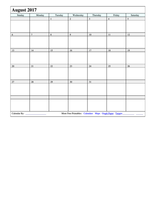 August 2017 Calendar Template Printable pdf