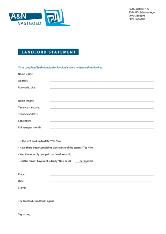 Landlord Statement Template Printable pdf