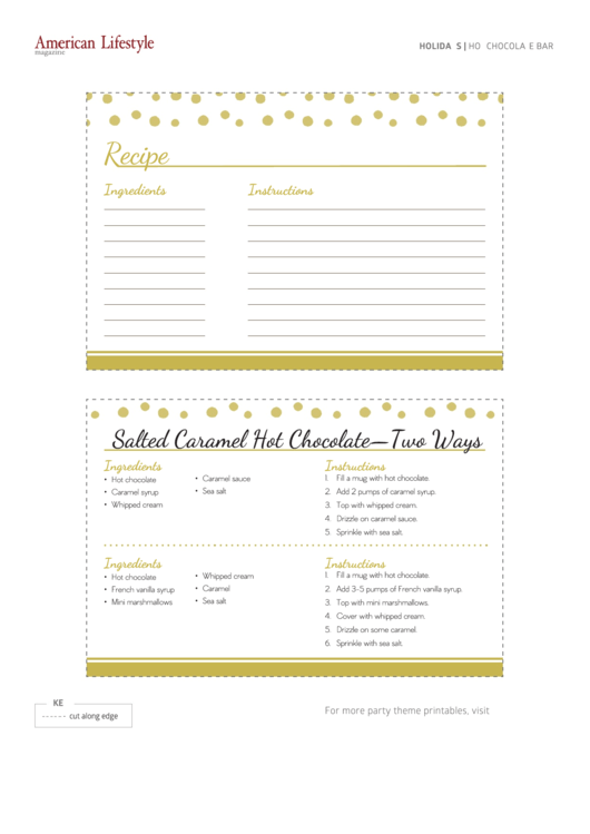 Hot Chocolate Bar Recipe Template Printable pdf