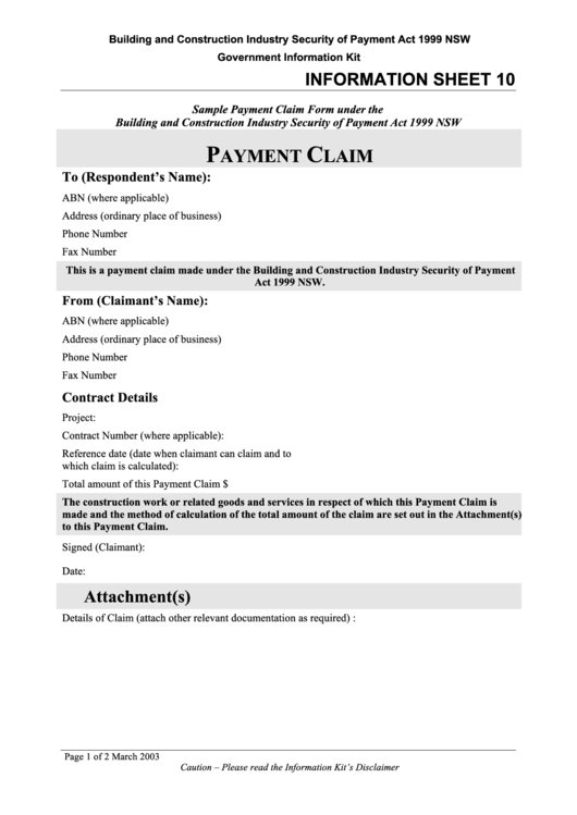 Sample Payment Claim Form Printable pdf