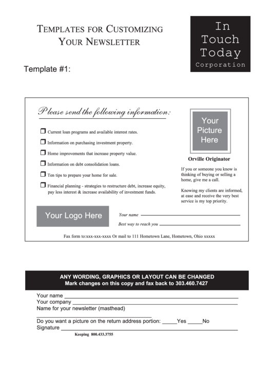 Newsletter Customizing Templates Printable pdf