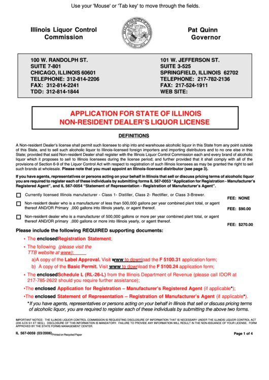 Fillable Form Il 567-0059 - Application For State Of Illinois Non-Resident Dealer