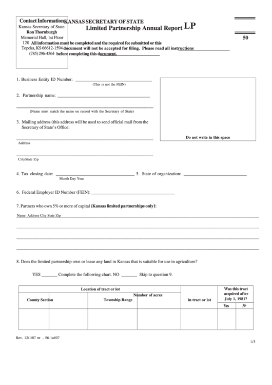 Form Lp 50 - Limited Partnership Annual Report - 2007 Printable pdf